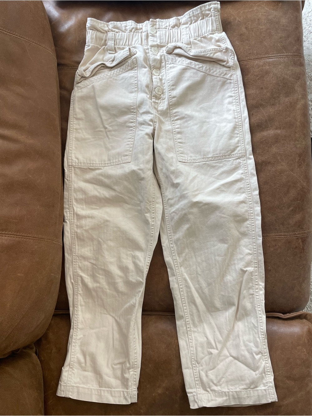 BDG Cream High-Waist Button Front Utility Jeans